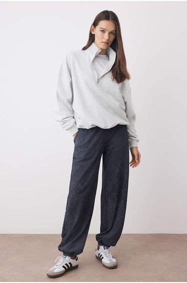 Anthracite Aged/Faded Effect Loose Jogger Knitted Sweatpants