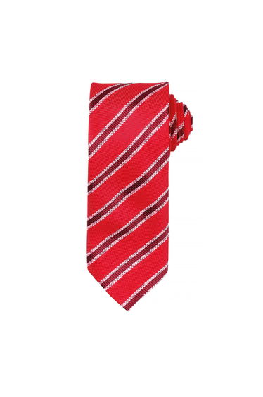 Premier Mens Waffle Stripe Formal Business Tie - Red/Burgundy