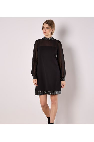 Sequin Trim Shift Mini Dress