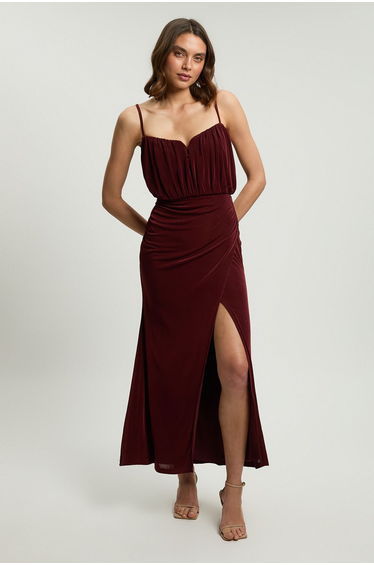 Drapey Crepe Bodice Detail Split Maxi Dress