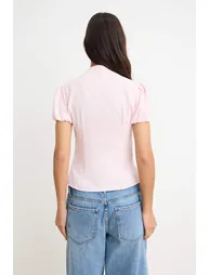 Pink Ruffle Detailed Balloon Sleeve Shirt - 3