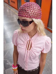 Pink Ruffle Detailed Balloon Sleeve Shirt - 6