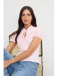 Pink Ruffle Detailed Balloon Sleeve Shirt - 1