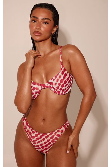 Red Blurred Print Tanga Bikini Bottoms