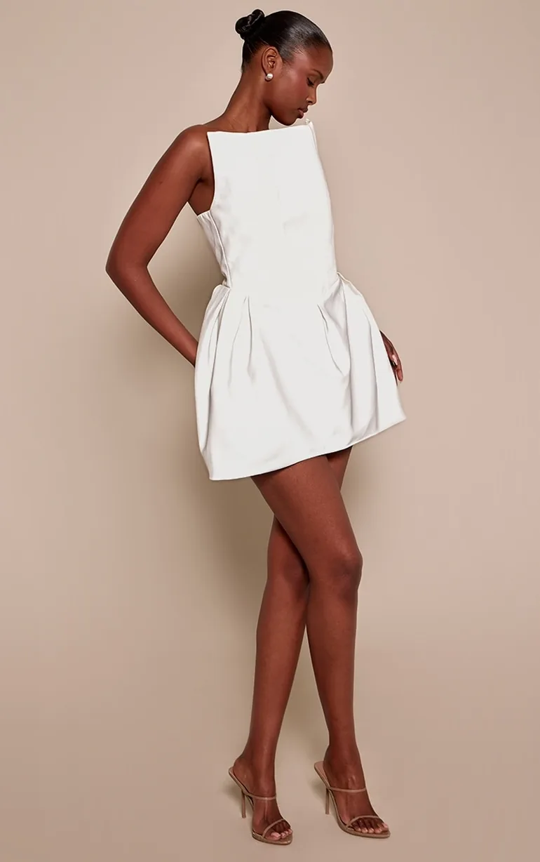bandeau structured tulip mini dress in ivory Harmonia Halterneck Structured Tulip Mini Dress in Ivory