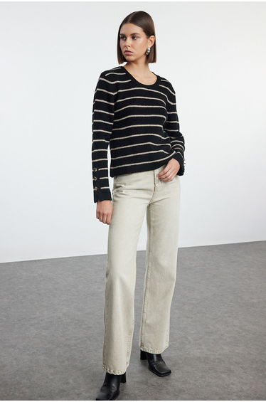 Black Basic Striped Knitwear Sweater