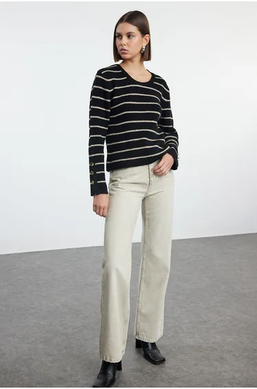 Black Basic Striped Knitwear Sweater