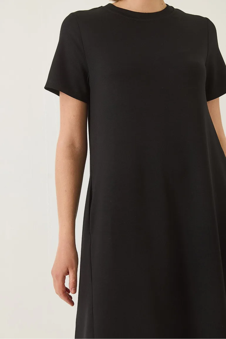 Women's Crew Neck Short Sleeve Pocket Detailed Basic Dress - 5