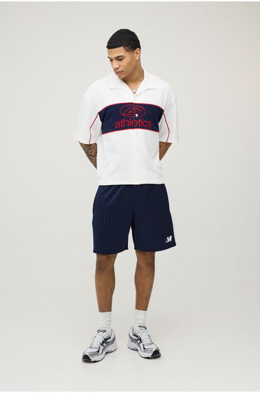 Regular Fit Striped M Star Panelled Short - navy