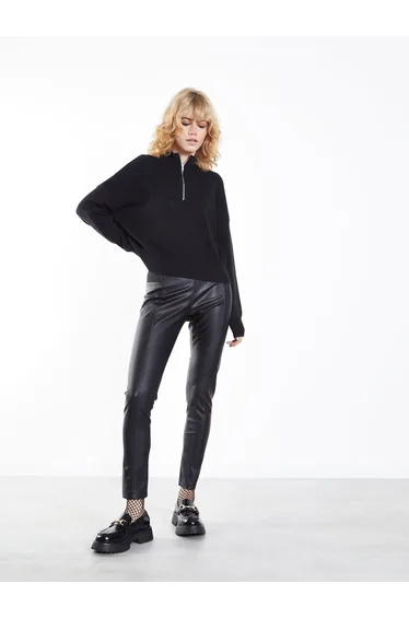 Glamorous Black Quarter Zip Knit Ribbed Long Sleeve Jumper