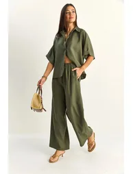 LUCCI High Waist Wide Leg Two-Piece Co-ord Set with Shirt Collar - 3