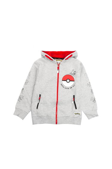 Pokemon Boys Gotta Catch Em All Pokeball Full Zip Drawstring Hoodie - Grey