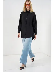 BDART Oversized Textured Long Blouse with Shirt Collar