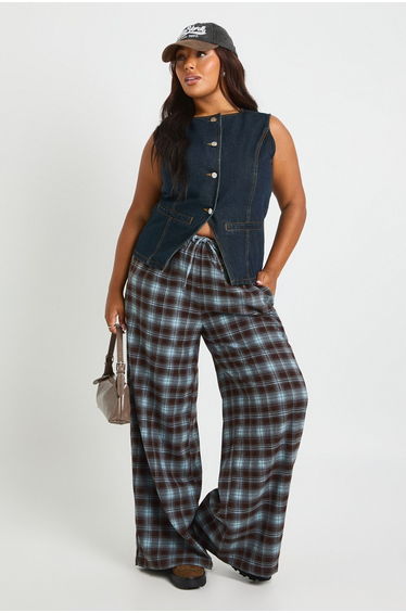 Plus Denim Longline Button Down Waistcoat - indigo