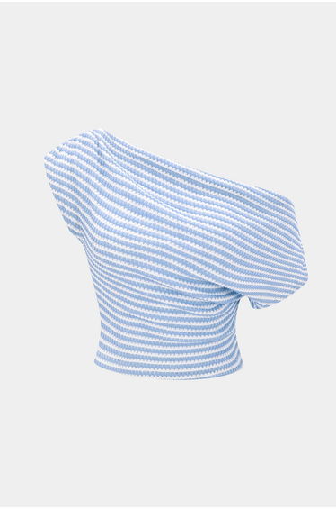 Stripes Print One Shoulder Short Sleeve T-Shirt