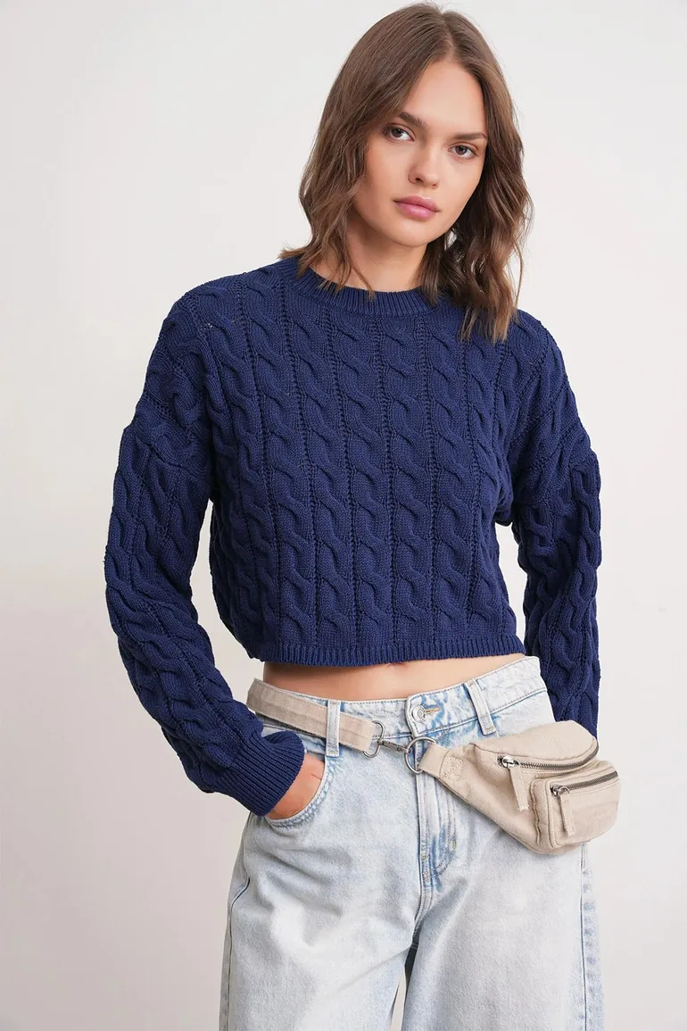 Mixray Cable Knit Pattern Crew Neck Sweater - 1