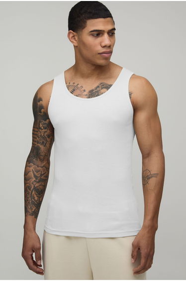 Basic Muscle Fit Ribbed Vest - white