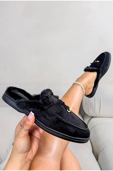 Lemonade Velvet Crush Slip On Clog Mules Black
