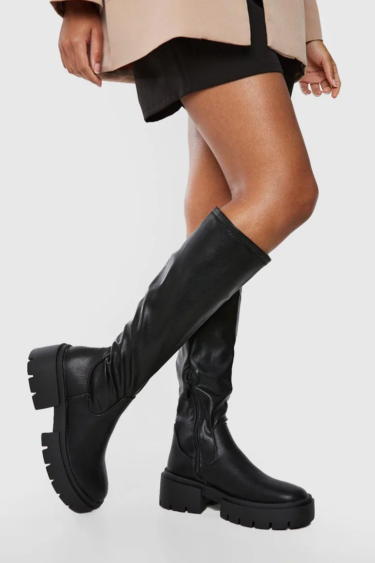Chunky Knee High Boots - black