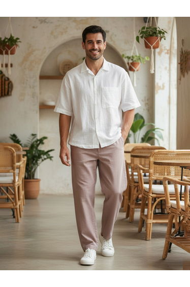 Men Lilac Regular Fit Cotton Flex Trousers