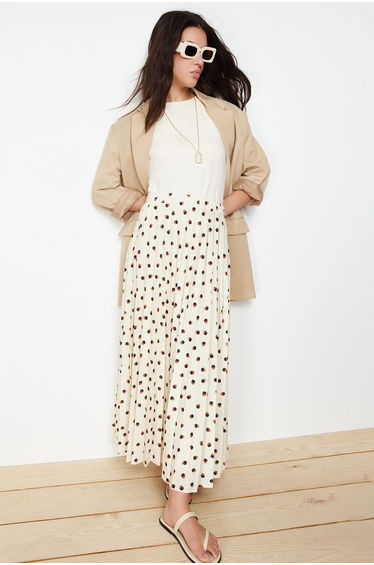 Ecru Lined Polka Dot Woven