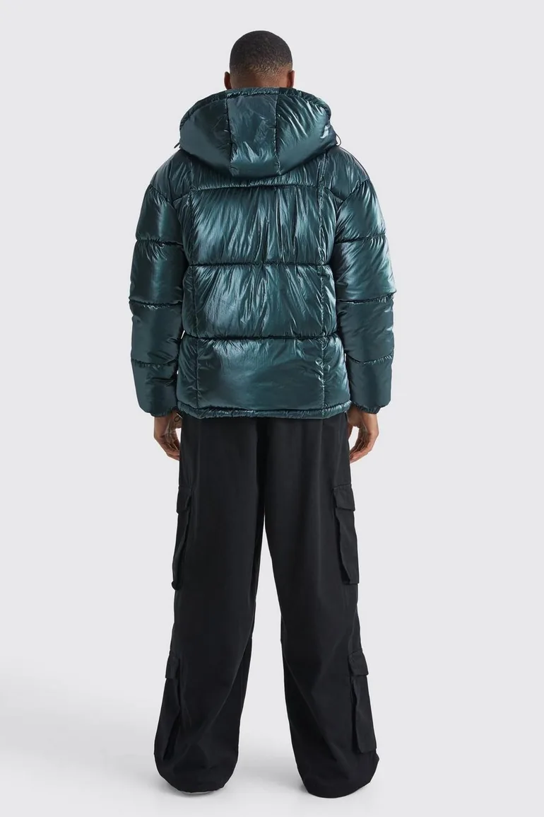 Metallic Square Quilted Puffer - green - 1