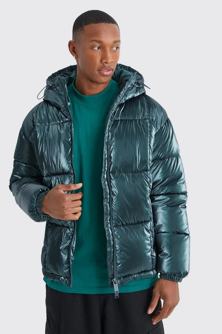 Metallic Square Quilted Puffer - green