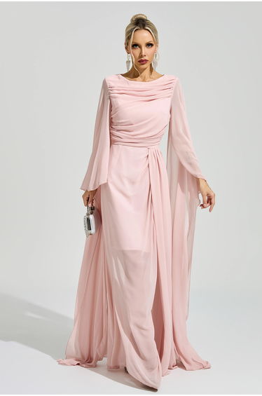 Duras Pink Cape Sleeve Formal Dress
