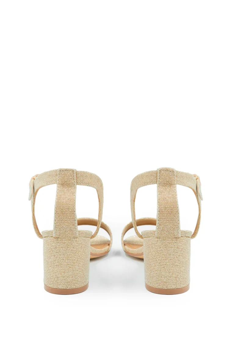 ADRIANNA STRAPPY MID HIGH BLOCK HEELS OPEN TOE IN GOLD GLITTER - 1