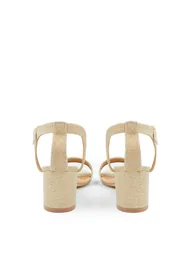 ADRIANNA STRAPPY MID HIGH BLOCK HEELS OPEN TOE IN GOLD GLITTER - 1