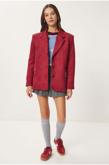 Women's Burgundy Premium Suede Blazer Jacket