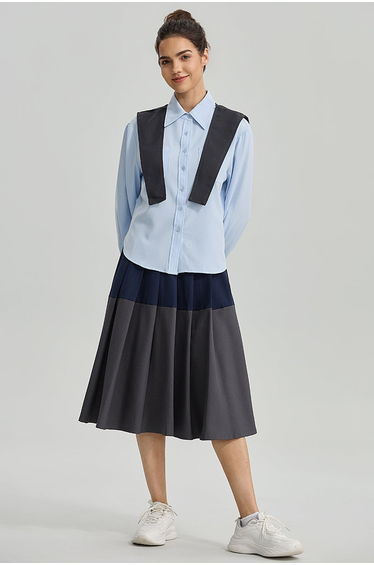 Pleated Midi Skirt With Drawstring