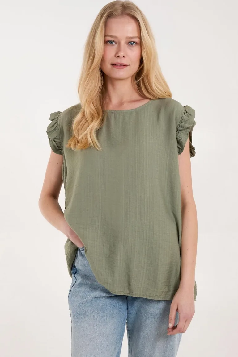 Button Back Frill Shoulder Top