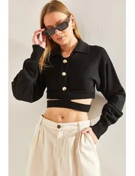 Women's Polo Neck Buttoned Knitwear Cardigan