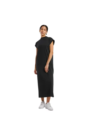 Build Your Brand Womens/Ladies Extended Shoulder Long Midi Dress - Black