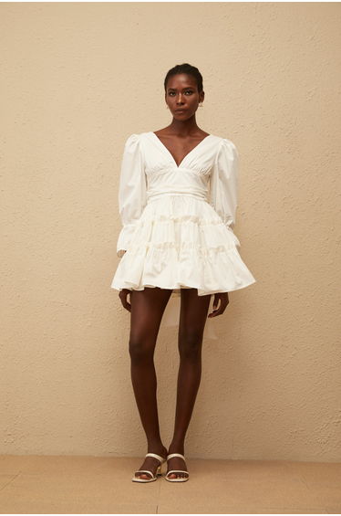 Jutta White Bowknot Shirred Mini Dress