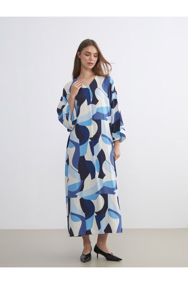 V-Neck Patterned Long Dress
