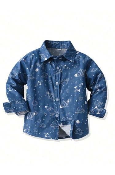 Kids Blue Space Print Long Sleeve Shirt