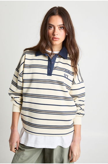 Striped Oversized Rugby Sweatshirt - butter