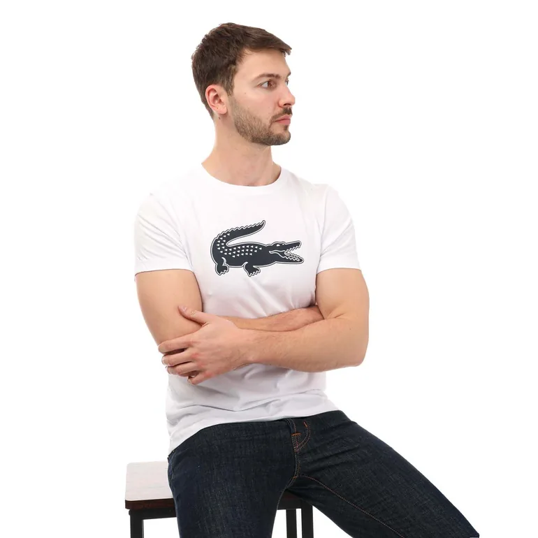 Men's Lacoste SPORT 3D Print Crocodile Jersey T-Shirt in White - 2