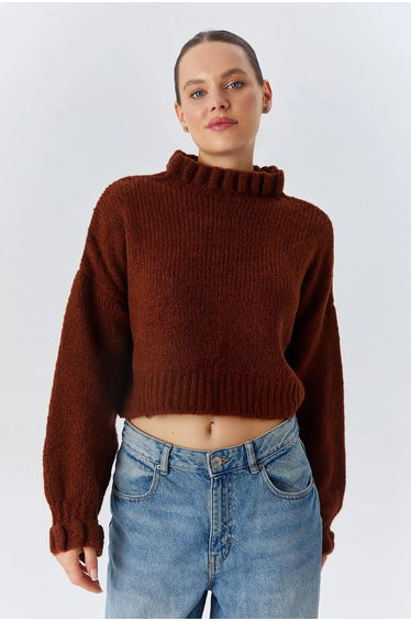Mixray Thick Turtleneck Textured Crop Sweater