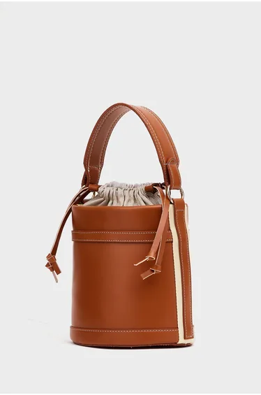 Tan Women's Contrast Stitched Bucket Hand and Shoulder Bag