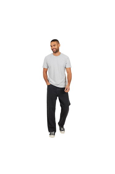 Brave Soul Mens Striped Crew Neck T-Shirt - White/Grey