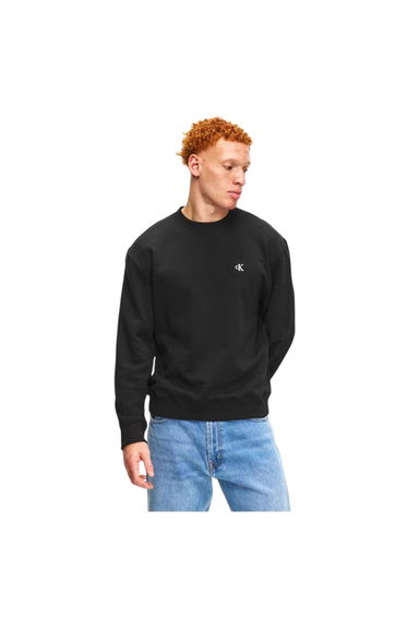 Calvin Klein Mens Monogram Ribbed Sweatshirt - Black