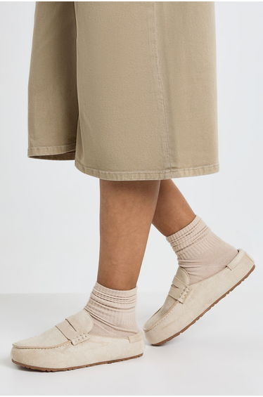 Faux Suede Low Back Closed Toe Clogs - beige