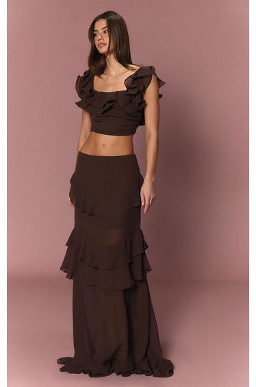 Chocolate Chiffon Ruffle Crop Top