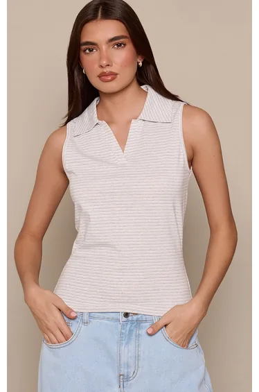 تيشيرت بريتي ليتل ثينق رمادي بطبعة مخططة بلا أكمام