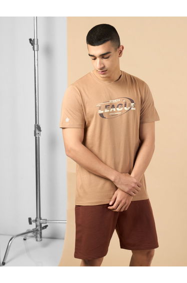 Men Brown Sports League Graphic Print Short Sleeve T-Shirt