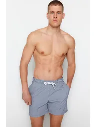 Navy Blue Men's Striped Swimwear Marine Shorts - 3
