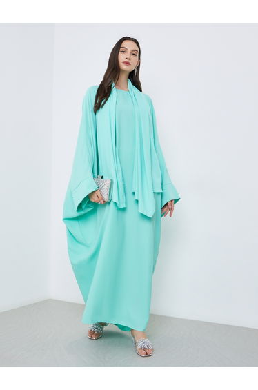 Solid Batwing Sleeve Abaya with Hijab Set
